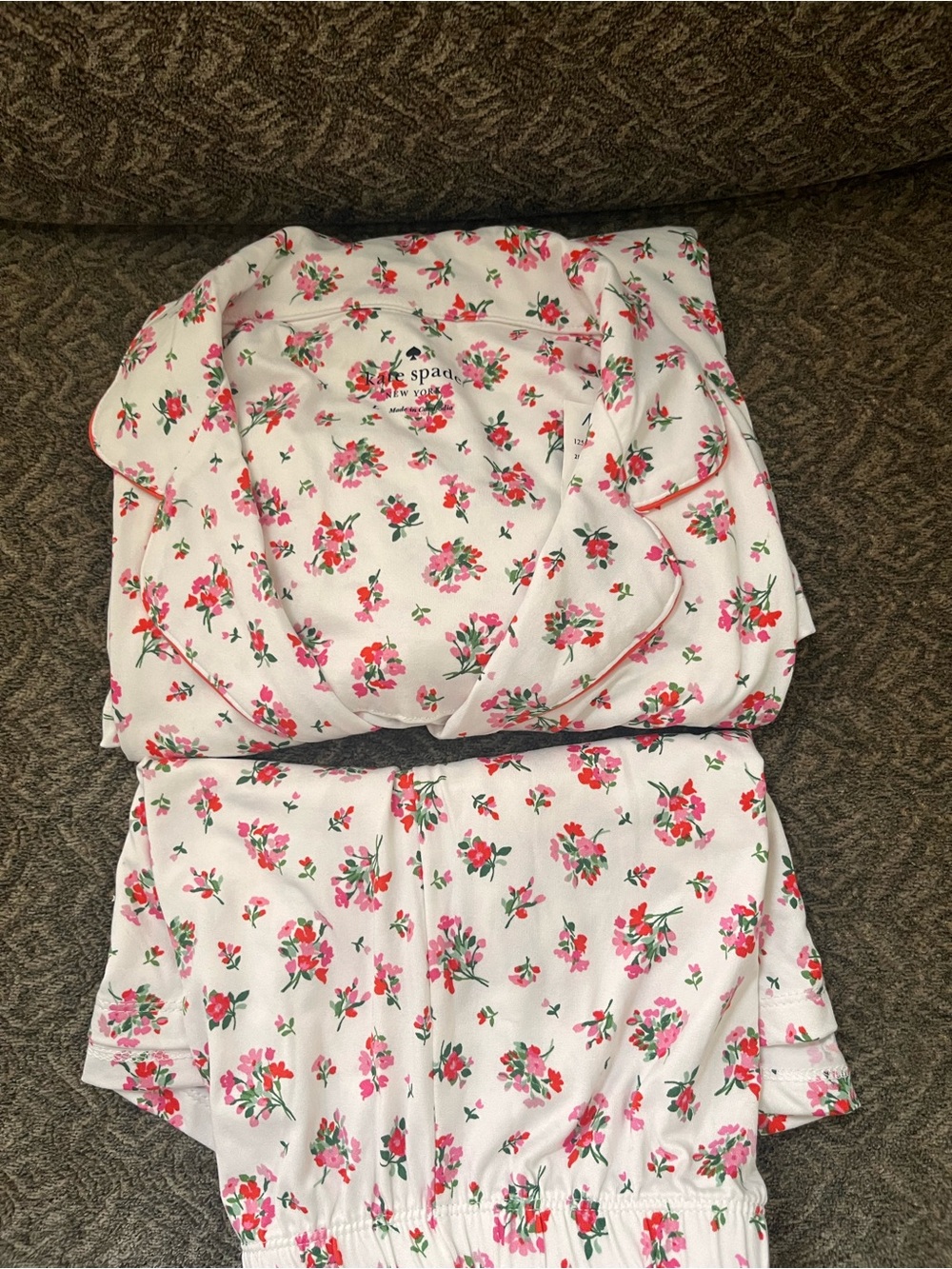 kate spade White Floral Pink & Green Pajama Set size Large